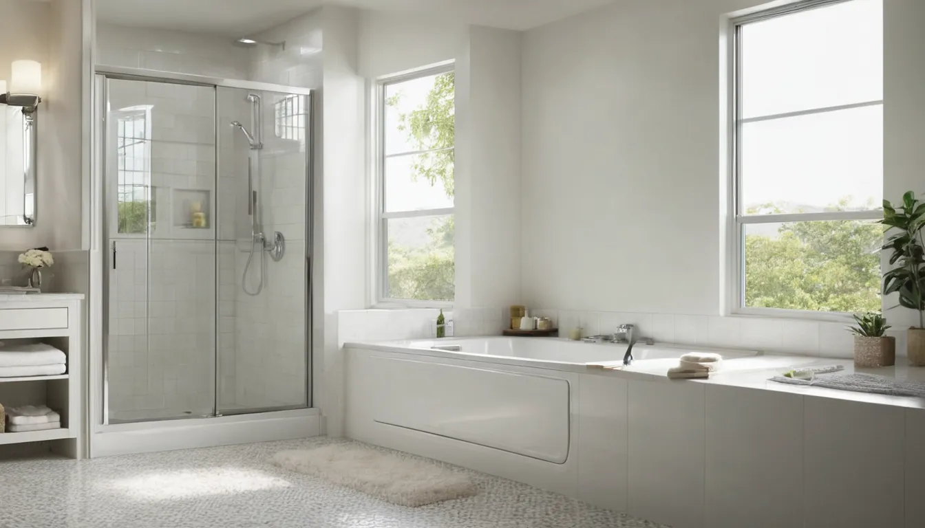 A senior homeowner sitting comfortably in a walk-in tub in a bright bathroom in a Scandia home